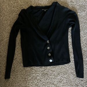 Women’s Black Ribbed Button-Front Cardigan